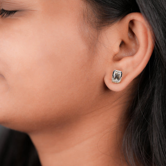 Criss Cut Lab Diamond Studs, Bezel Set Screw Back Earrings, Bridal Gift For Her