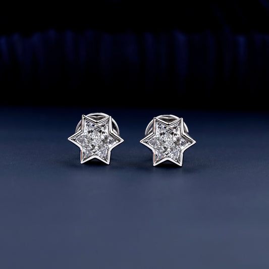 Star Cut Lab Grown Diamond Stud Earrings 2 CT – Screw Back Earrings for Women