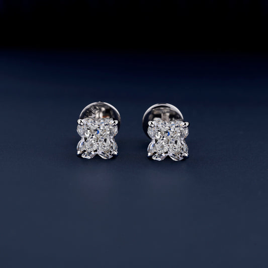 2 CT Lab Grown Diamond Stud Earrings – Screw Back White Gold Lili Cut Earrings