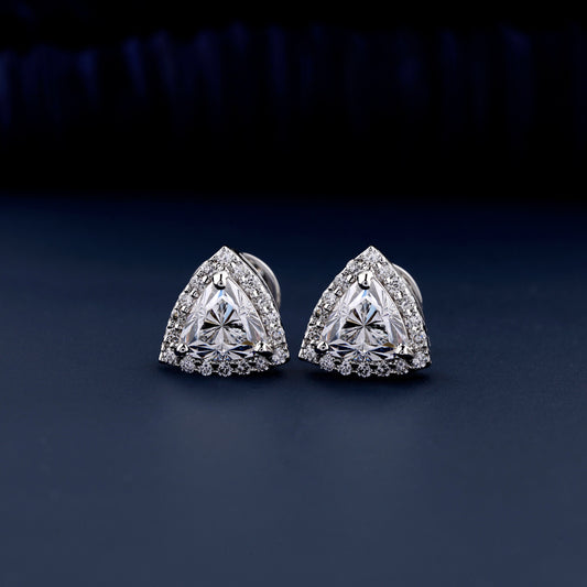 2 CT Trillion Cut Halo Diamond Stud Earrings, Lab Grown Screw Back Earrings