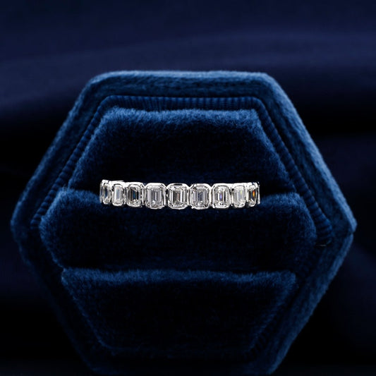 Emerald Cut Lab Diamond Bezel Set Eternity Band