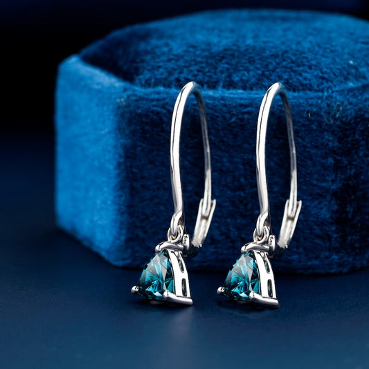 1 Carat Blue Trilliant Lab Diamond White Gold Earrings.