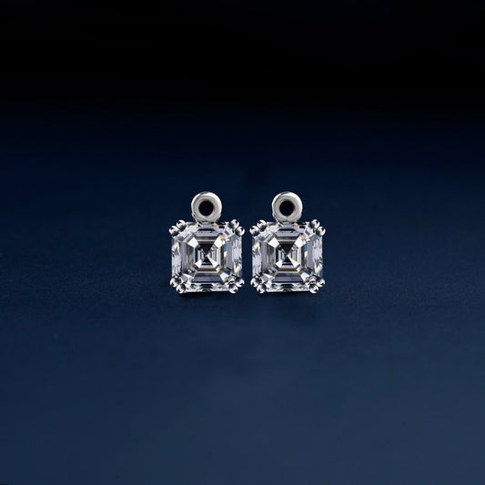 1 CT Asscher Cut Lab Diamond Earring Charms in 14K Gold