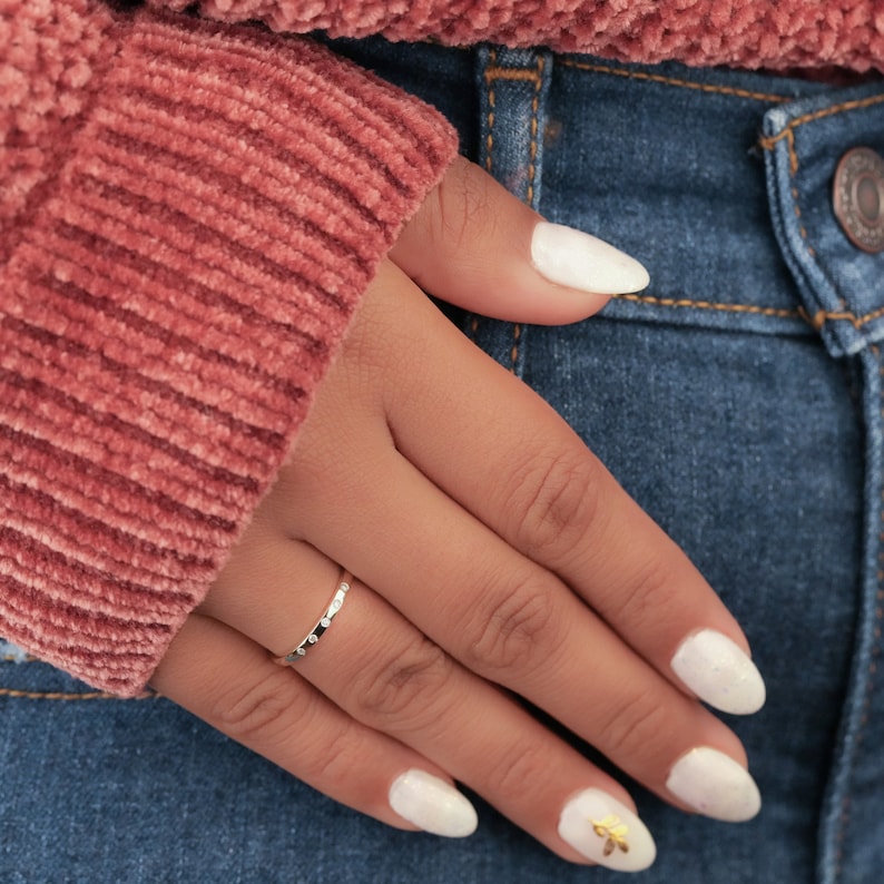 14K Gold 5 Stone Diamond Ring Dainty Stacking Band
