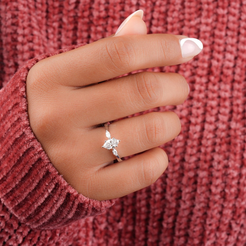 Marquise Lab Diamond Three Stone wedding ring