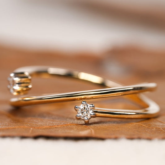Criss Cross Lab Diamond Ring for Women, Minimalist Open Band Ring
