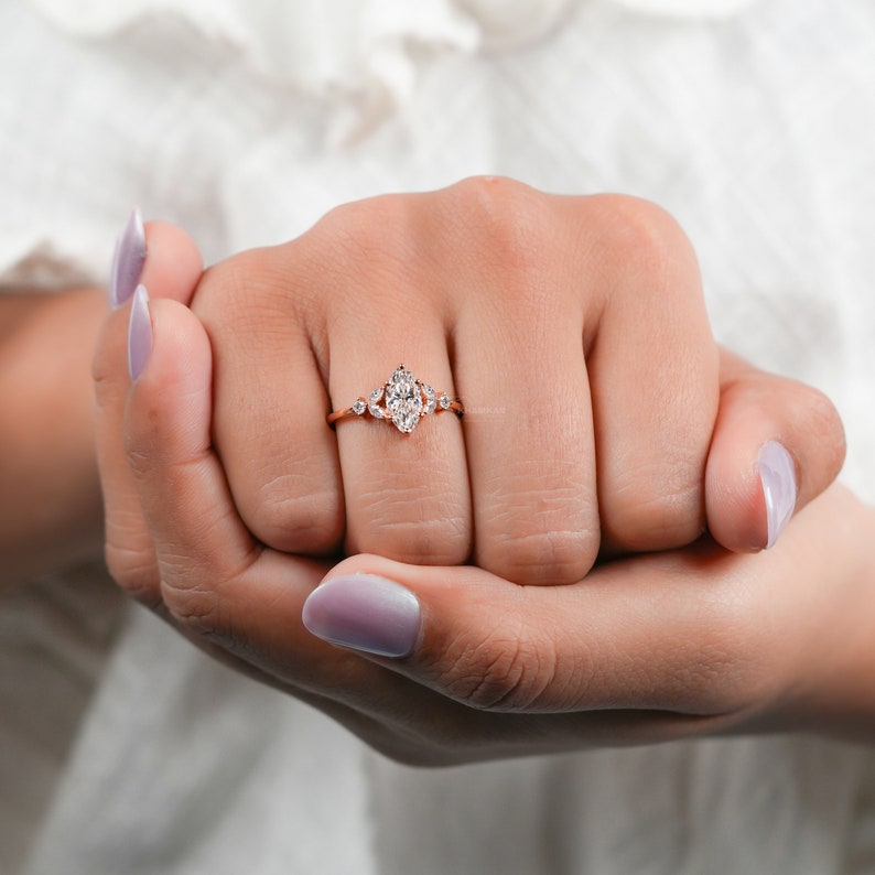 Marquise Lab Diamond Engagement Ring – 1 CT 7 Stone Cluster