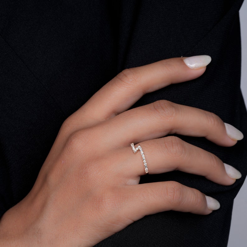 14K Gold Lab Diamond Zigzag Knuckle Ring