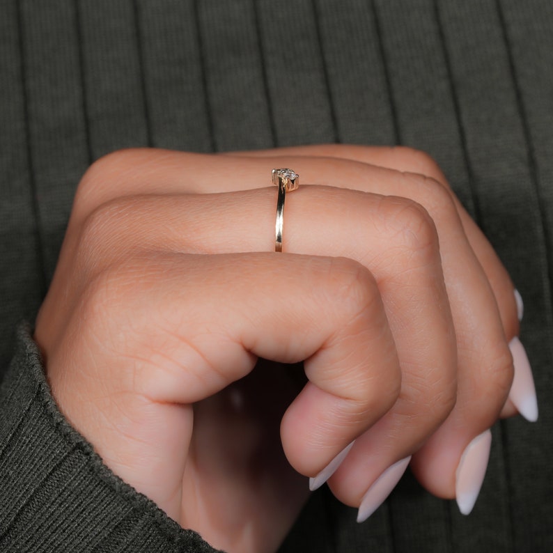 Tiny Lab Grown Diamond Three Stone Engagement Ring for Her