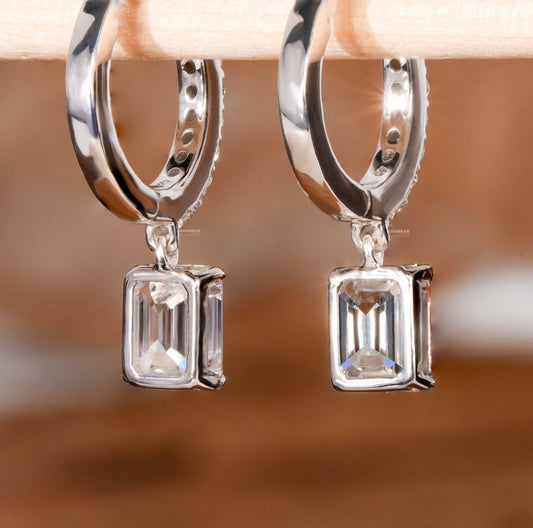 Emerald Cut Lab Grown Diamond Drop Earrings