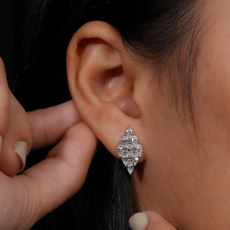 1.80TCW Marquise Diamond Earrings,Cluster Stud Earrings,Wedding Earrings For Bride,Diamond Studs For Women,Push Back Earrings,Gift For Her