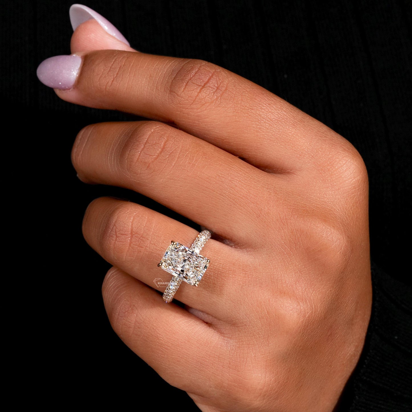 IGI Certified Radiant Cut Lab Diamond Engagement Ring Pave Wedding Ring