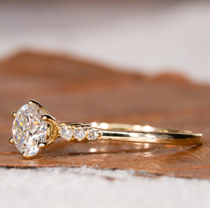1.00CT Round Lab Grown Diamond Tapered Pave Engagement Ring