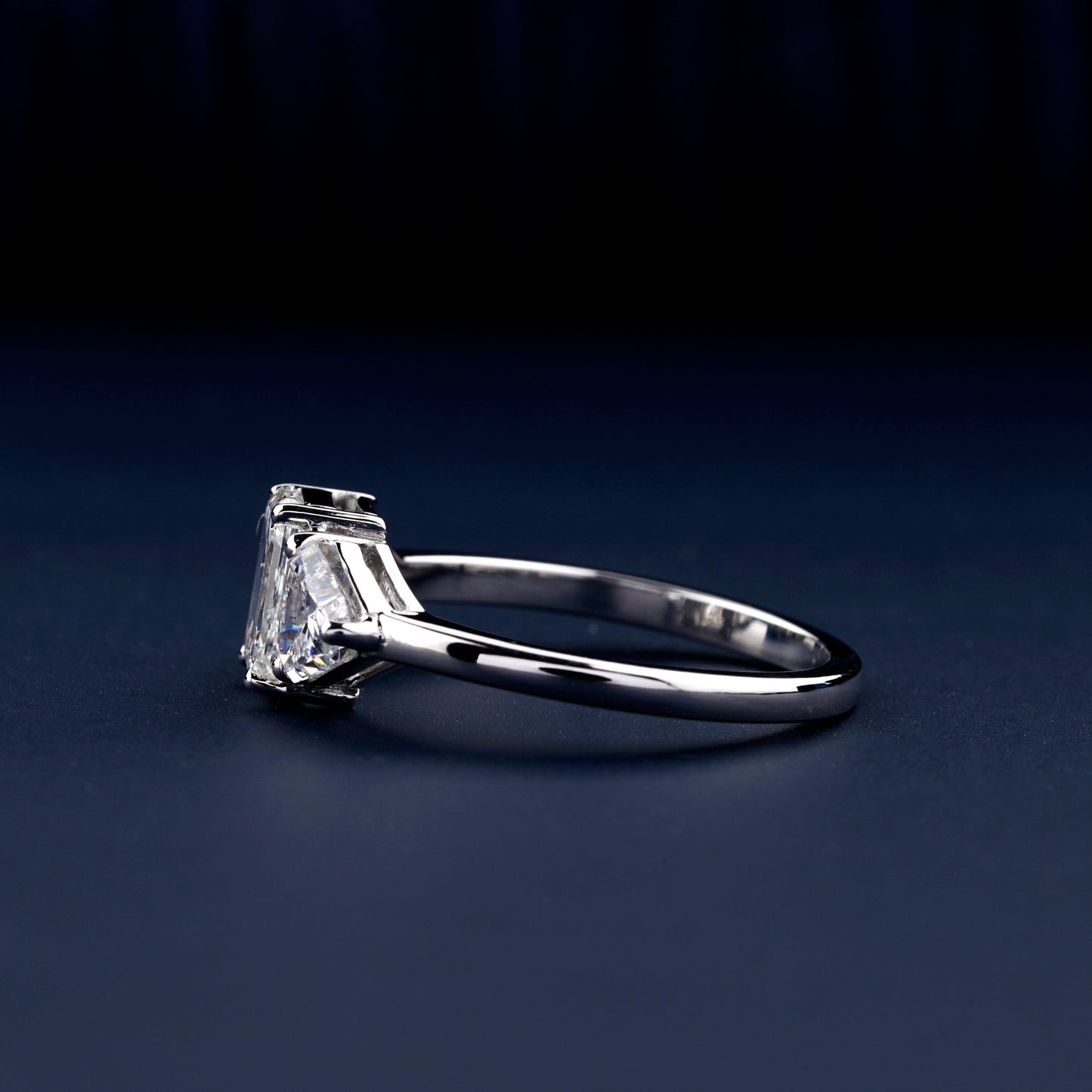 1CT Emerald Cut Lab Grown Diamond Three Stone Engagement Ring