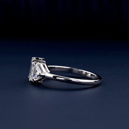 1CT Emerald Cut Lab Grown Diamond Three Stone Engagement Ring