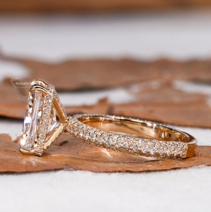 IGI Certified Radiant Cut Lab Diamond Engagement Ring Pave Wedding Ring