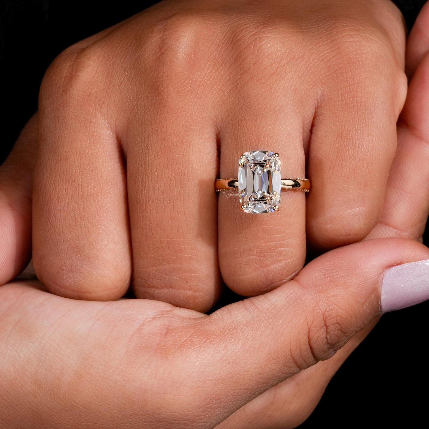 5.00ct Elongated Cushion Old Mine Cut Lab Grown Diamond Ring–Vintage Style–Hidden Halo Engagement–IGI Certified–Wedding & Anniversary Gift