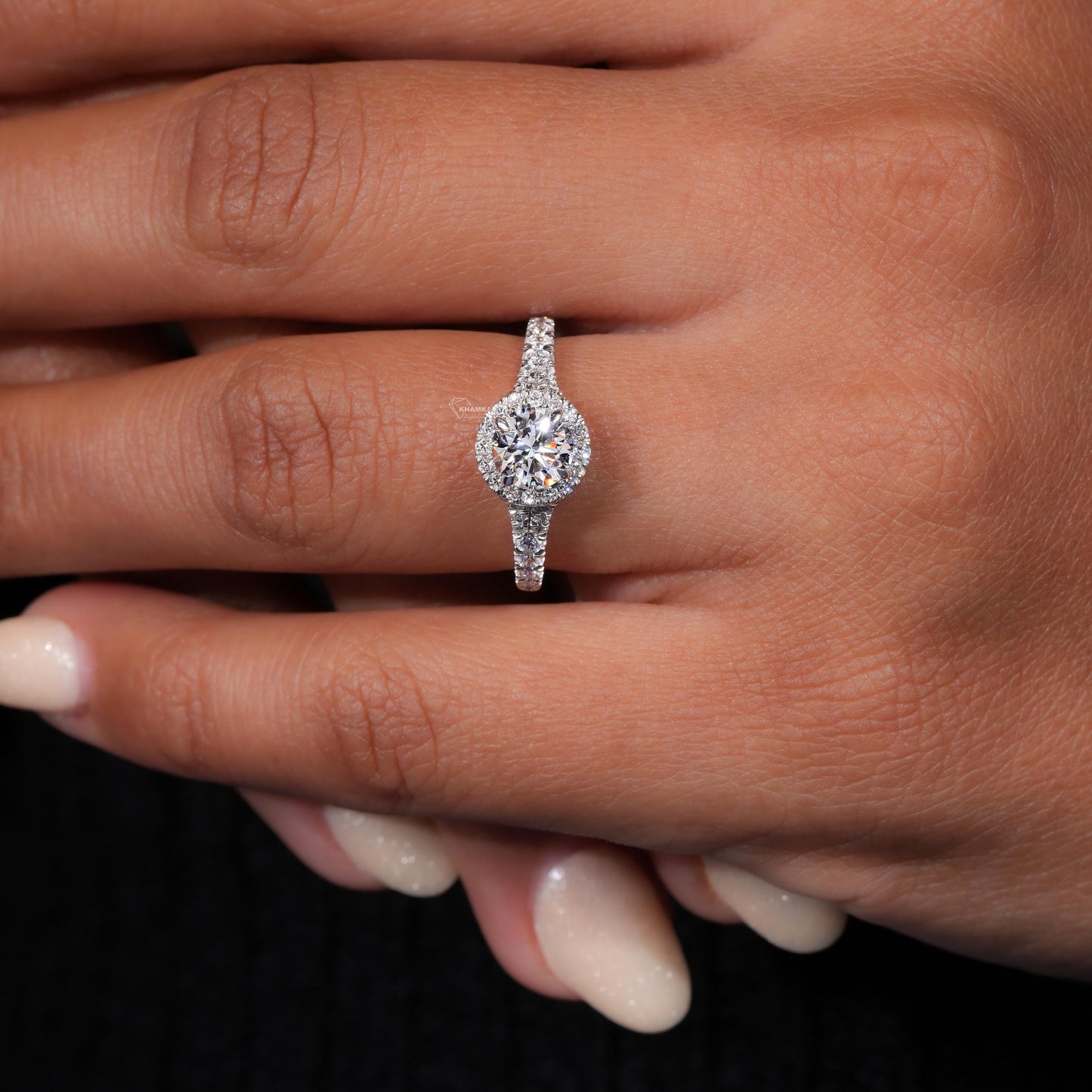 Round Lab Diamond Halo Engagement Ring – Split Shank