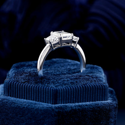 Emerald Cut Three Stone Lab Grown Diamond Engagement Ring | 1CT Anniversary Gift Ring