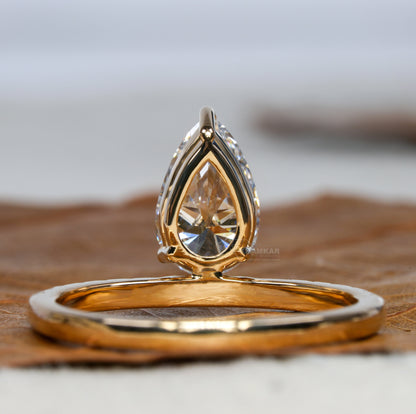 1CT Pear Cut Lab Grown Diamond Halo Engagement Ring For Gift