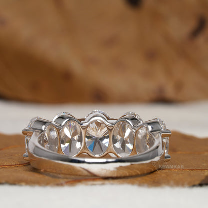 5.00 TCW Oval Cut Lab Grown Diamond Five Stone Ring – Anniversary & Engagement Band