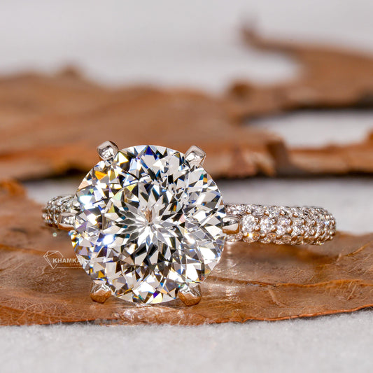 4.00 Ct Portuguese Cut Lab Diamond Ring – 3-Side Pavé Engagement Ring