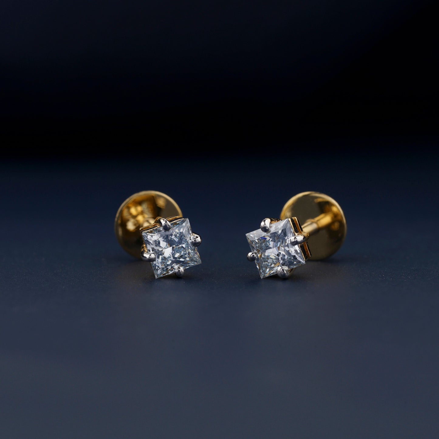 Light Blue Princess Cut Lab Grown Diamond Stud Earrings