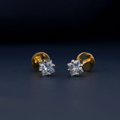 Light Blue Princess Cut Lab Grown Diamond Stud Earrings