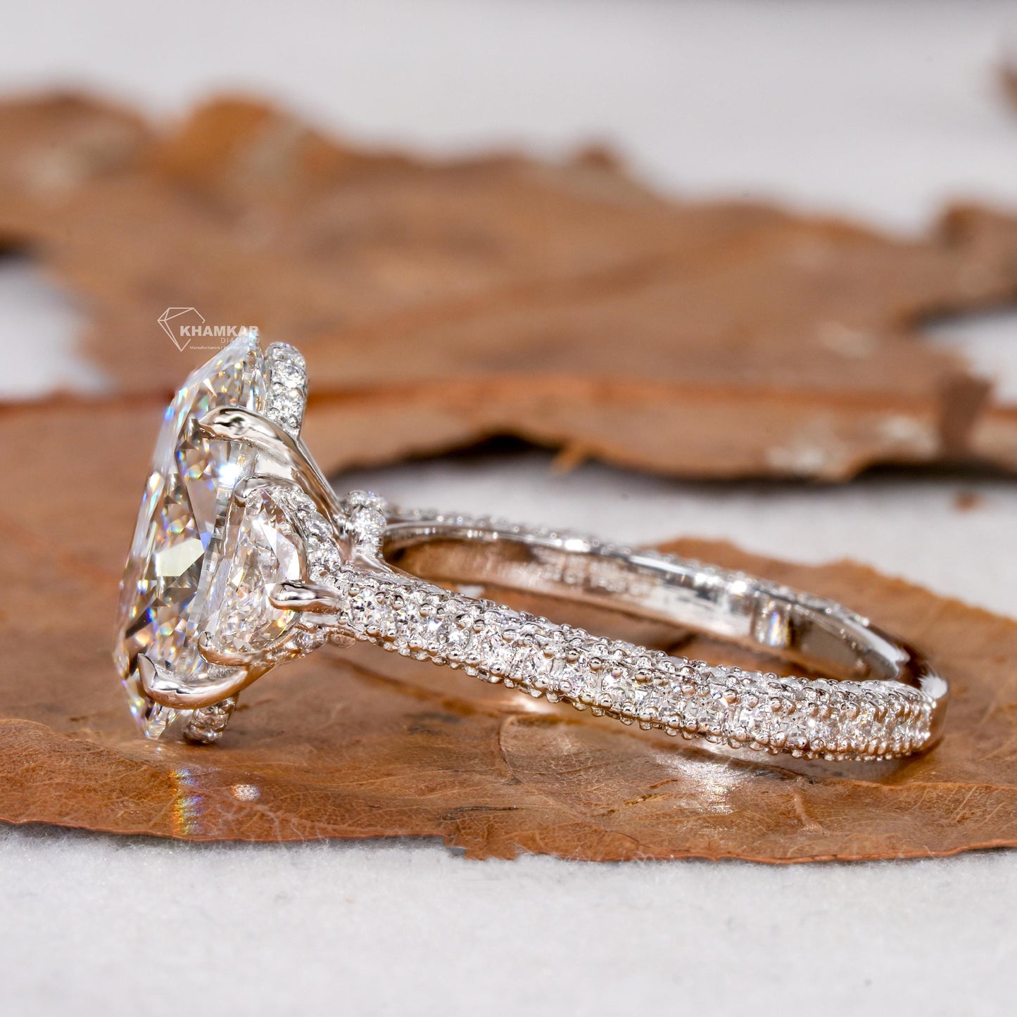 4CT Oval Lab Grown Diamond Three Stone Ring | Trilogy Engagement Ring