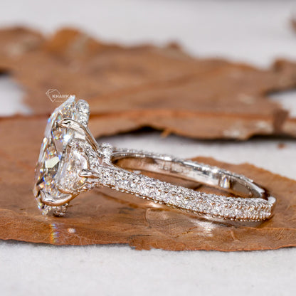 4CT Oval Lab Grown Diamond Three Stone Ring | Trilogy Engagement Ring