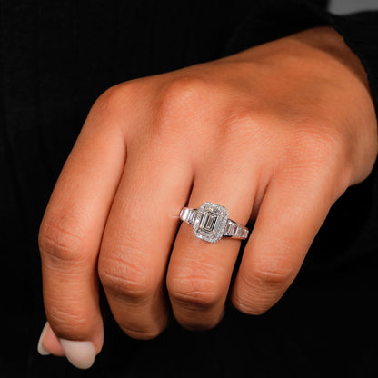 IGI Certified 1.50CT Emerald Cut Halo Engagement Ring