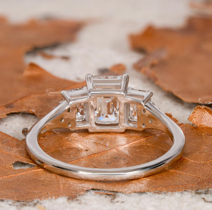 1.65TCW Emerald Cut Lab Diamond Trilogy Ring For Her