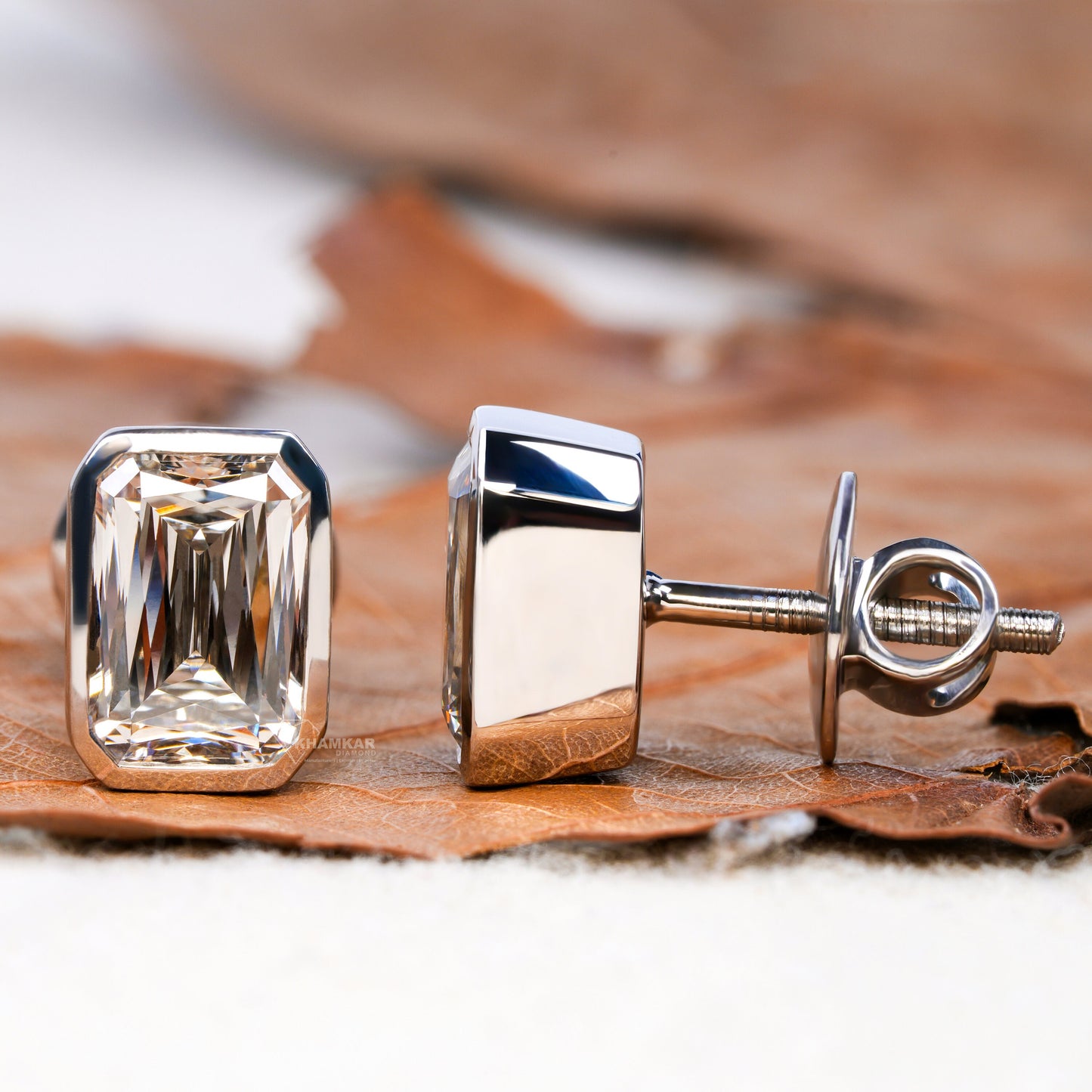 Criss Cut Lab Diamond Stud Earring,Bezel Set Studs,Screw Back Studs,Solitaire Wedding Studs,Anniversary Gift For Her,Earrings For Bride