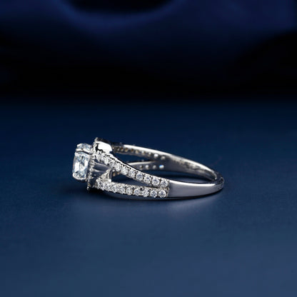 1CT Cushion Cut Lab Diamond Halo Engagement Ring – Split Shank Ring for Her