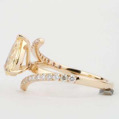 IGI Certified Yellow Pear Cut Lab Diamond Ring Bypass Wedding Ring
