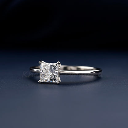 1 Ct Princess Cut Lab Diamond Ring, E/VS1 Solitaire Engagement Wedding Ring