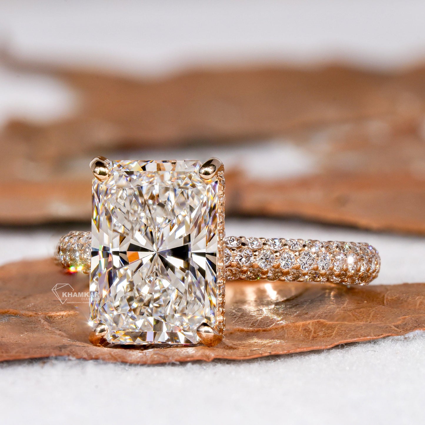IGI Certified Radiant Cut Lab Diamond Engagement Ring Pave Wedding Ring