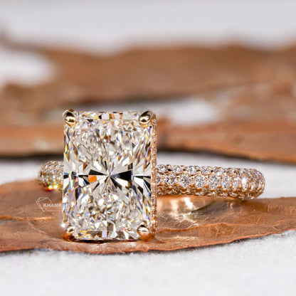 IGI Certified Radiant Cut Lab Diamond Engagement Ring Pave Wedding Ring