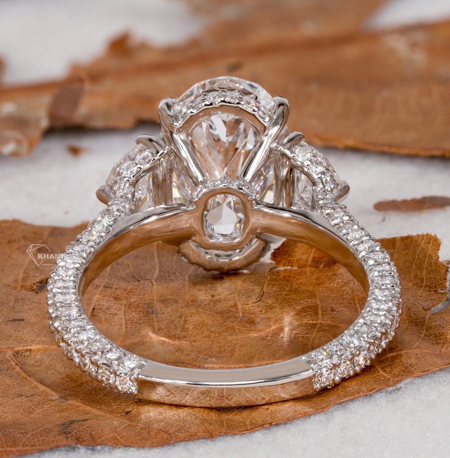 4CT Oval Lab Grown Diamond Three Stone Ring | Trilogy Engagement Ring