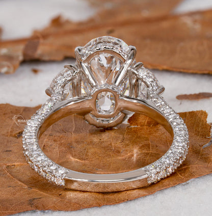 4CT Oval Lab Grown Diamond Three Stone Ring | Trilogy Engagement Ring