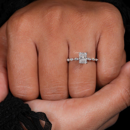 1CT Radiant Cut Lab Grown Diamond Engagement Ring with Hidden Halo