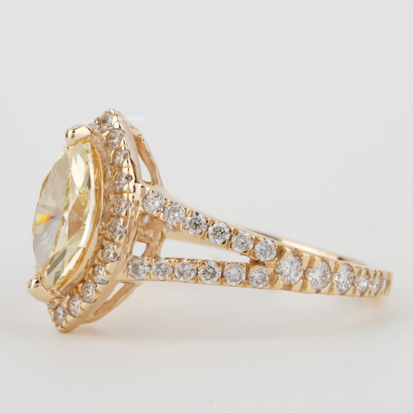 Yellow Marquise Cut Lab Created Diamond Halo Engagement Ring