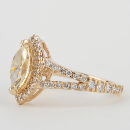 Yellow Marquise Cut Lab Created Diamond Halo Engagement Ring