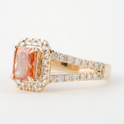 1 CT Orange Radiant Cut Lab Diamond Split Shank Engagement Ring