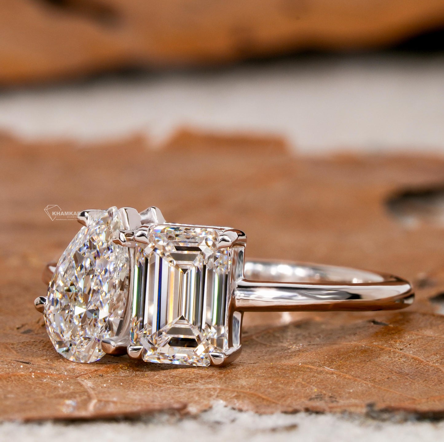 Emerald & Pear Cut Lab Diamond Toi Et Moi Ring – Two Stone Engagement Ring