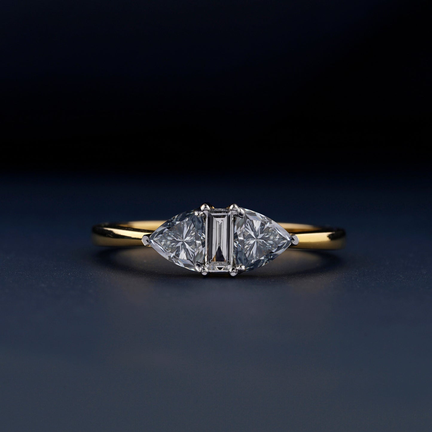 Blue Trillion Lab Diamond Engagement Ring – Three Stone Ring