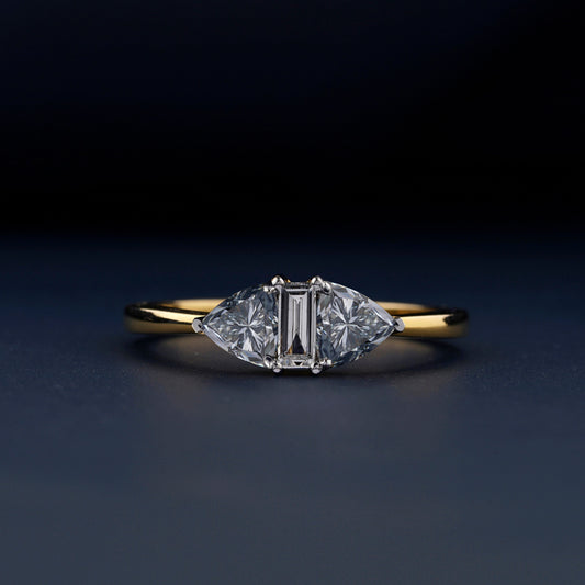 Blue Trillion Lab Diamond Engagement Ring – Three Stone Ring