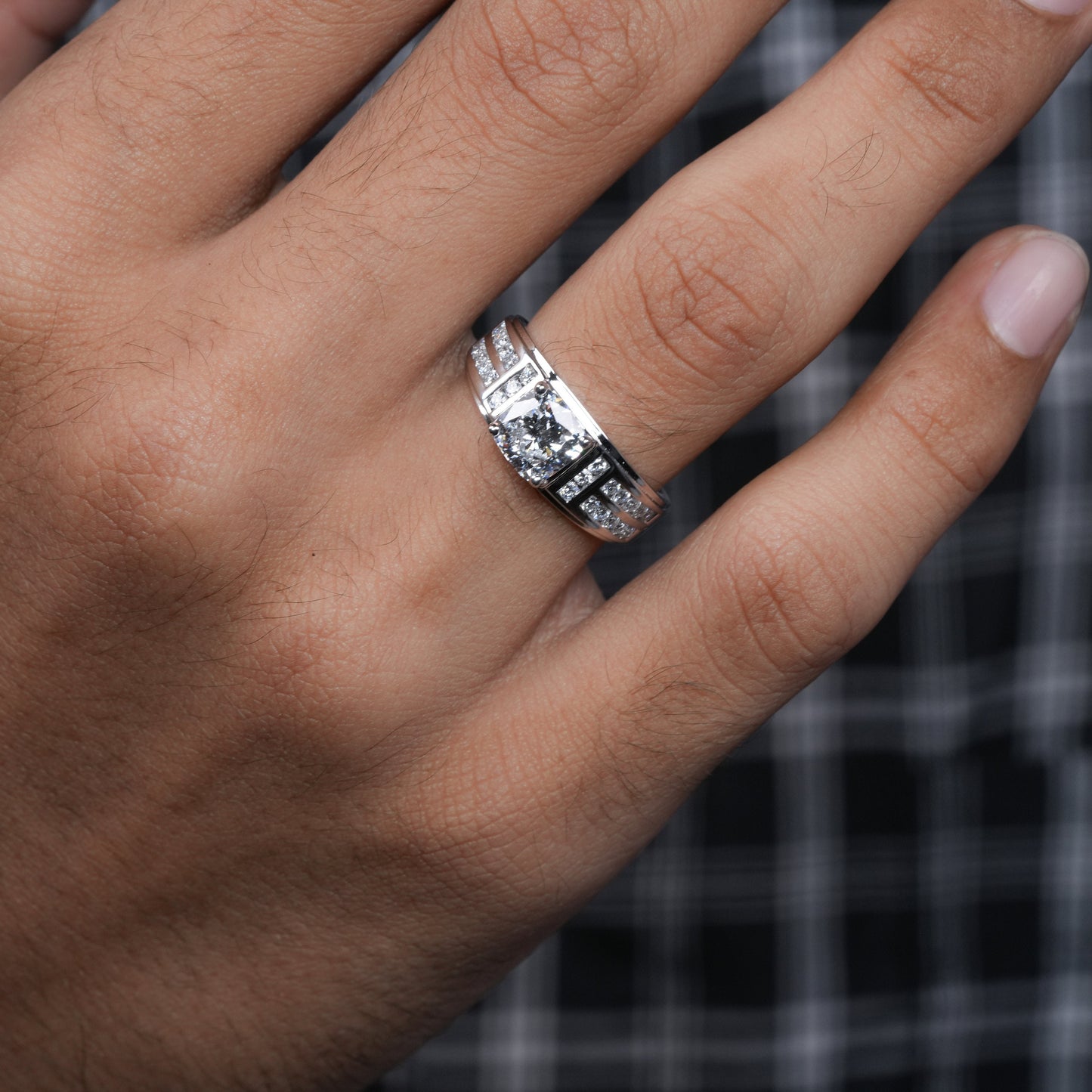 1.50 TCW Cushion Lab Diamond Men's Ring – 950 Platinum Engraved Band