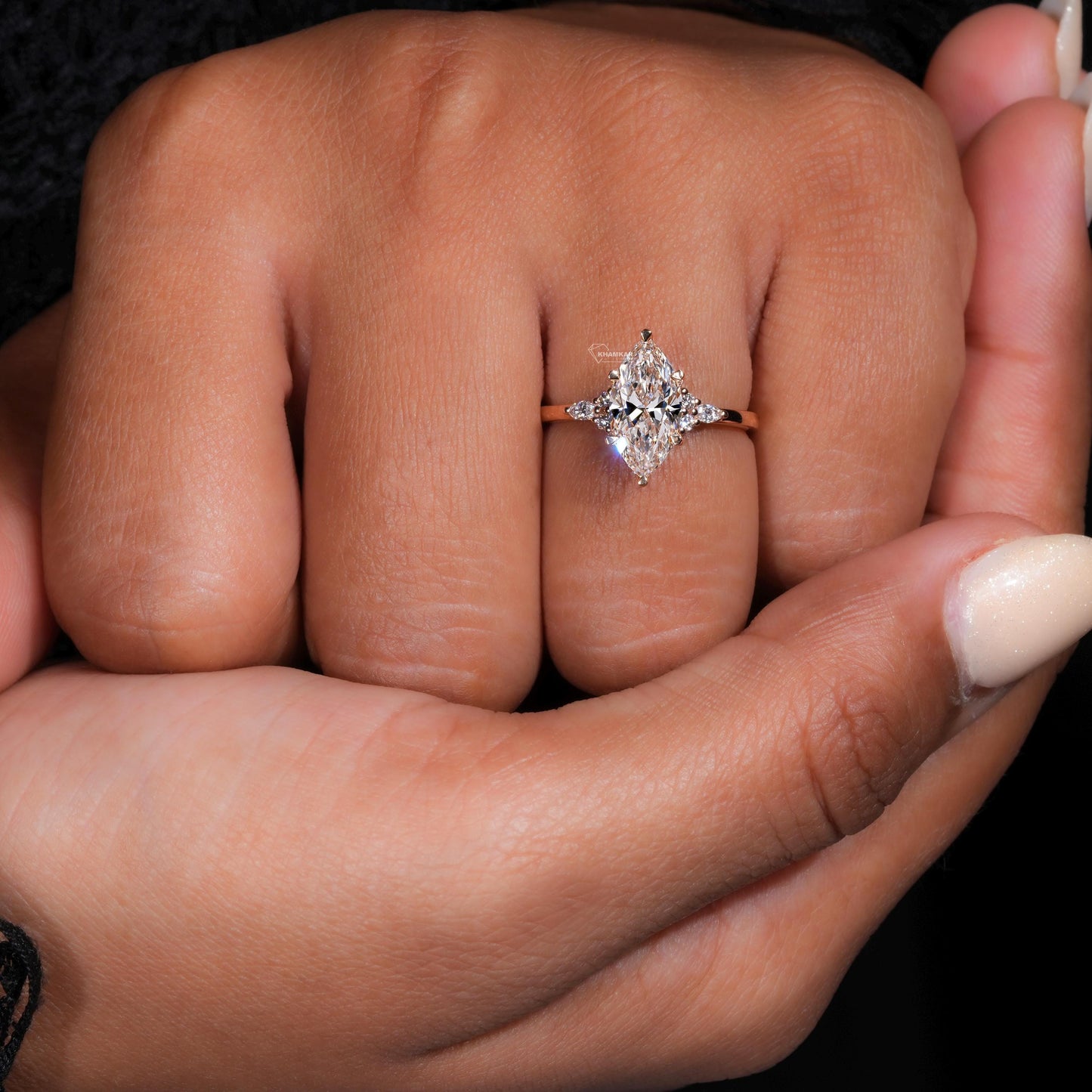 1.5CT Marquise Lab Diamond Engagement Ring IGI Certified Rose Gold