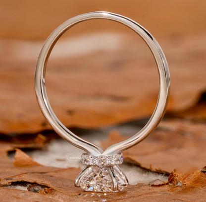 1.00CT Heart Lab  Diamond Engagement Ring – Hidden Halo Solitaire Ring for Her